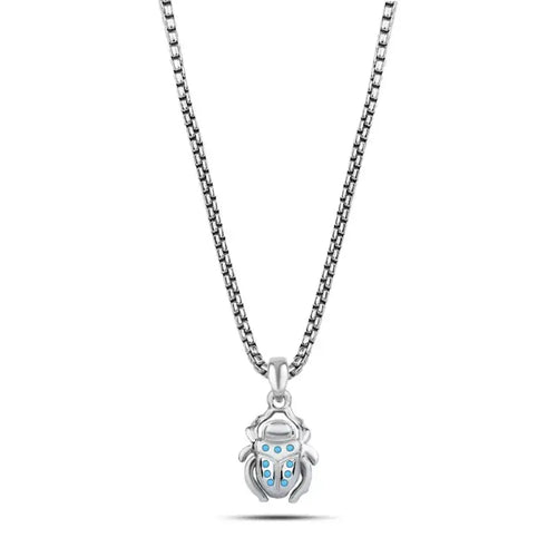 Scarab 925 Silver Necklace - Light Blue - Light-Blue