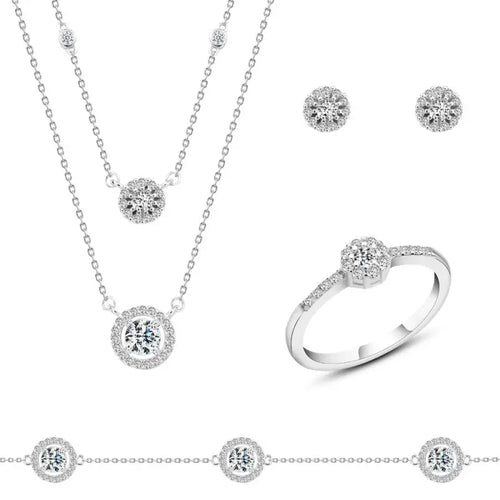 Shiny Zircon 925 Silver Set - Transparent / 7 - Sets