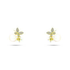 Shiny Zircon and Pearl stone Butterfly Earring - 925 sterling silver - fathyibrahim