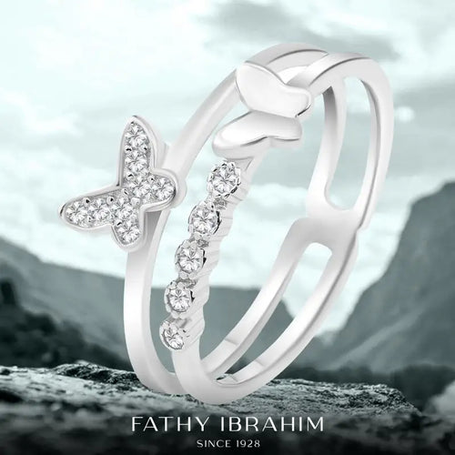 Shiny Zircon Butterflies Ring - 925 sterling silver - Rings