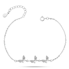 Shiny zircon Butterfly Bracelet - 925 sterling silver - Transparent - Bracelets