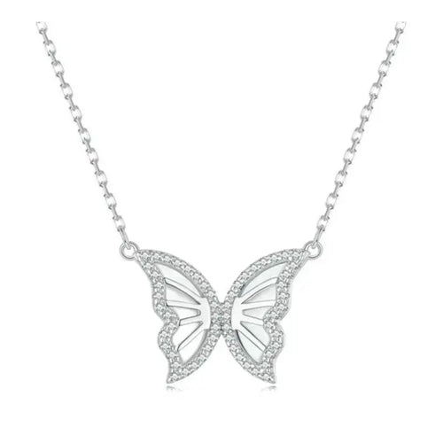 Shiny zircon Butterfly Necklace - 925 sterling silver - Transparent