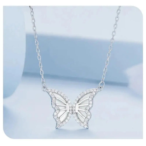 Shiny zircon Butterfly Necklace - 925 sterling silver - Transparent