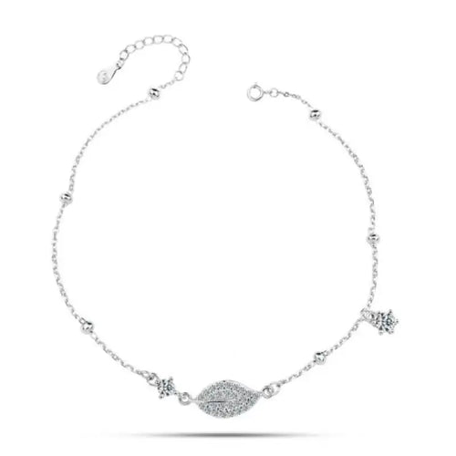 Shiny Zircon feather Bracelet - 925 sterling silver - Transparent - Bracelets