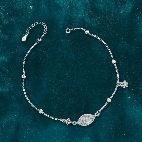 Shiny Zircon feather Bracelet - 925 sterling silver - Transparent - Bracelets