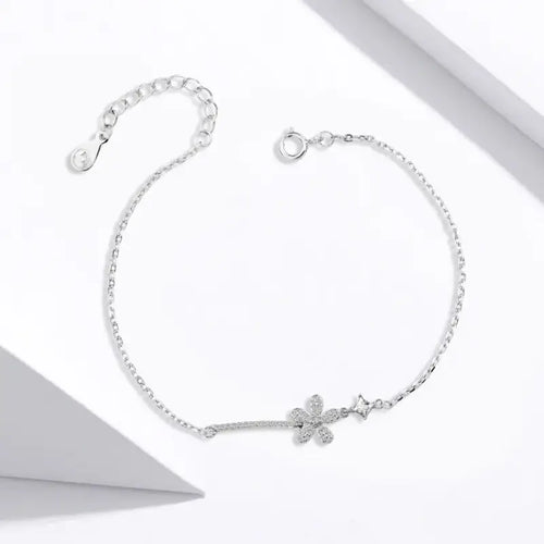 Shiny zircon Flower Bracelet - 925 sterling silver - Transparent - Bracelets