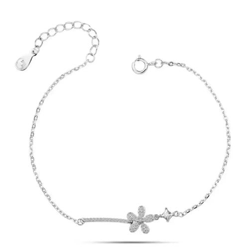 Shiny zircon Flower Bracelet - 925 sterling silver - Transparent - Bracelets