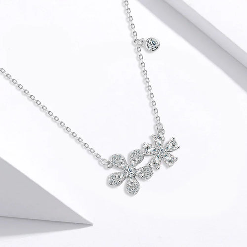 Shiny zircon Flower Necklace - 925 sterling silver - fathyibrahim