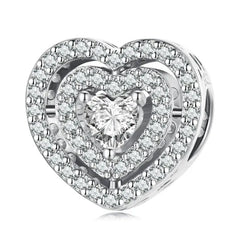 Shiny zircon Heart Charm - 925 sterling silver - White