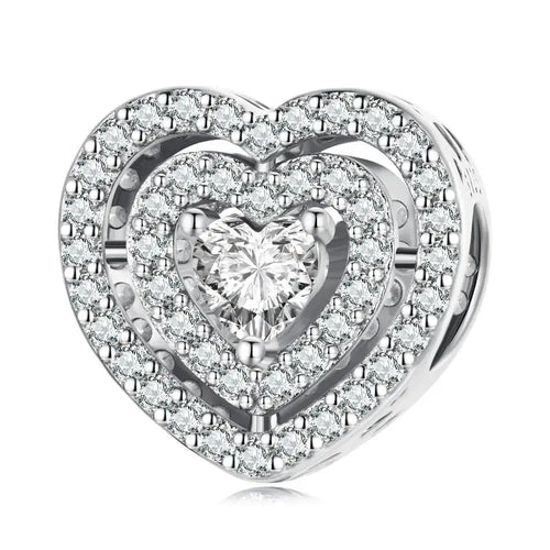 Shiny zircon Heart Charm - 925 sterling silver - White