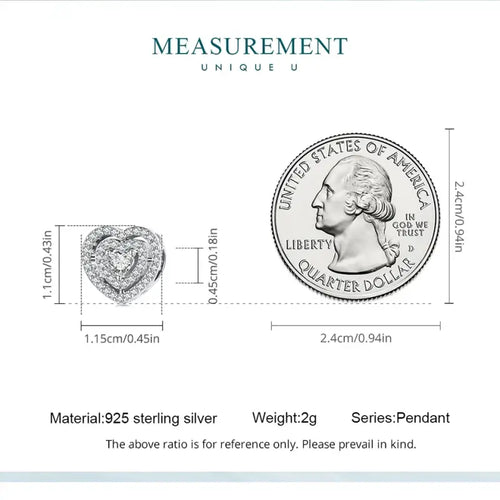 Shiny zircon Heart Charm - 925 sterling silver - White