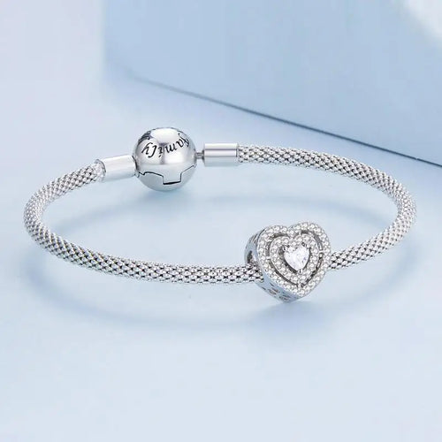 Shiny zircon Heart Charm - 925 sterling silver - White