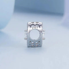 Shiny zircon Heart Charm - 925 sterling silver - White