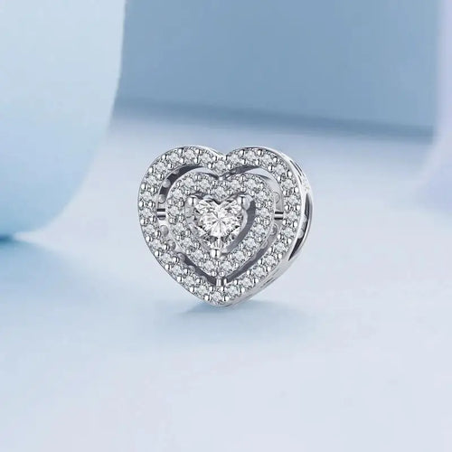 Shiny zircon Heart Charm - 925 sterling silver - White