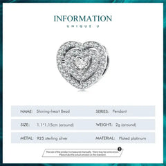 Shiny zircon Heart Charm - 925 sterling silver - White