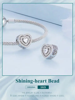 Shiny zircon Heart Charm - 925 sterling silver - White