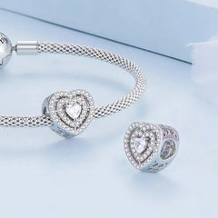 Shiny zircon Heart Charm - 925 sterling silver - White