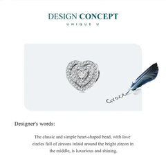 Shiny zircon Heart Charm - 925 sterling silver - White