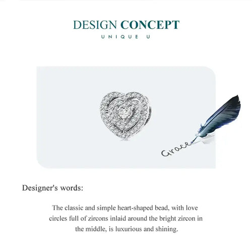 Shiny zircon Heart Charm - 925 sterling silver - White