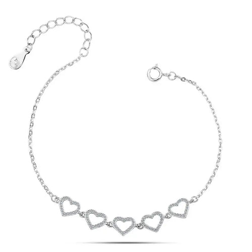 Shiny Zircon Hearts Bracelet - 925 sterling silver - Transparent - Bracelets