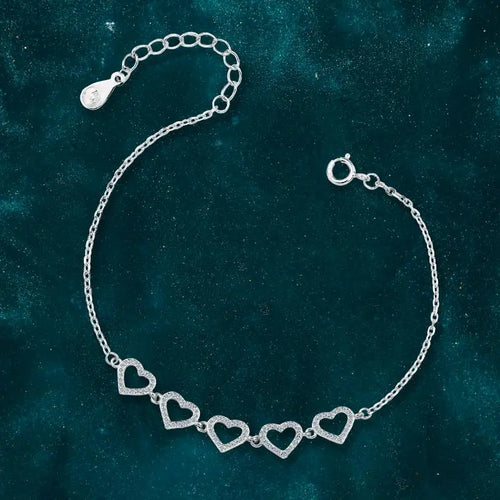 Shiny Zircon Hearts Bracelet - 925 sterling silver - Transparent - Bracelets
