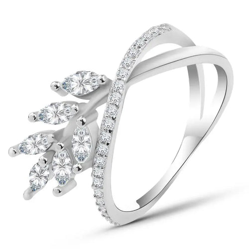 Shiny zircon leaf Ring - 925 sterling silver - Rings