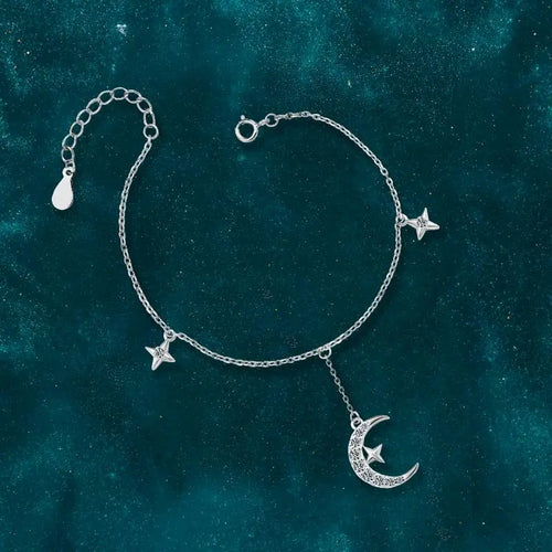 Shiny Zircon moon and stars Bracelet - 925 sterling silver - Transparent - Bracelets