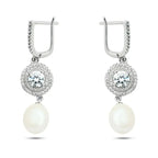 Shiny Zircon & Pearl 925 Silver Earring - Transparent