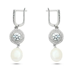 Shiny Zircon & Pearl 925 Silver Earring - Transparent