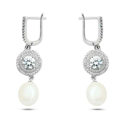 Shiny Zircon & Pearl 925 Silver Earring - Transparent