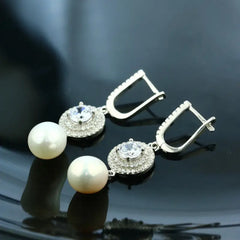 Shiny Zircon & Pearl 925 Silver Earring - Transparent