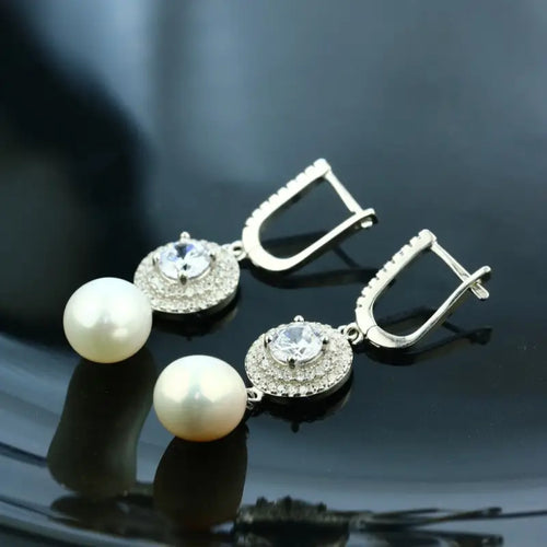 Shiny Zircon & Pearl 925 Silver Earring - Transparent