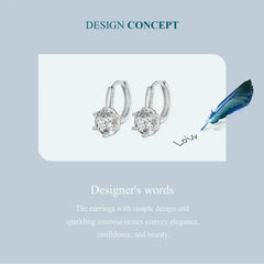 Shiny zircon stone Earring - 925 sterling silver - Transparent