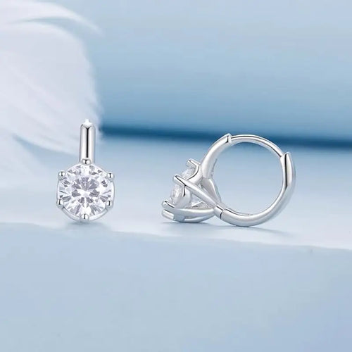 Shiny zircon stone Earring - 925 sterling silver - Transparent