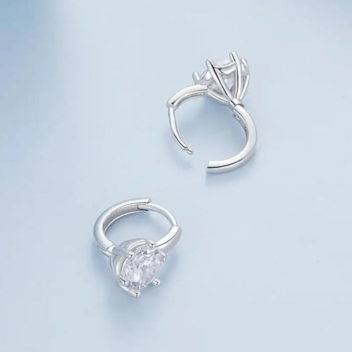 Shiny zircon stone Earring - 925 sterling silver - Transparent