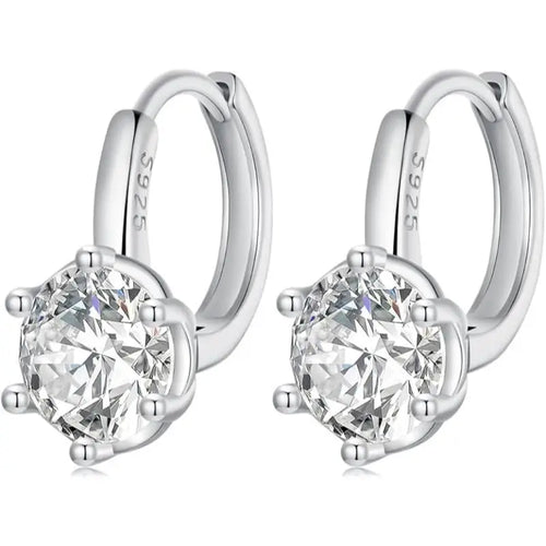 Shiny zircon stone Earring - 925 sterling silver - Transparent