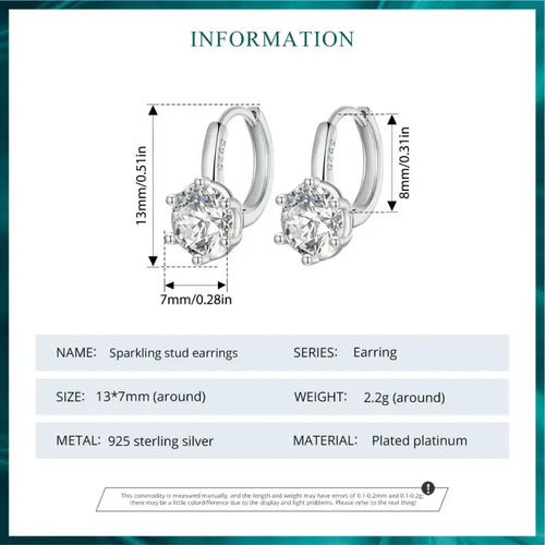 Shiny zircon stone Earring - 925 sterling silver - Transparent