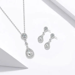 Shiny zircon teardrop 925 sterling silver set - Transparent - Sets