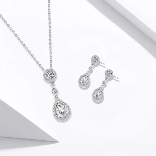 Shiny zircon teardrop 925 sterling silver set - Transparent - Sets