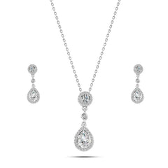 Shiny zircon teardrop 925 sterling silver set - Transparent - Sets