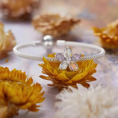 Silicon Flower Charm Crowned with Opal Stone - 925 Sterling silver - Multi Color