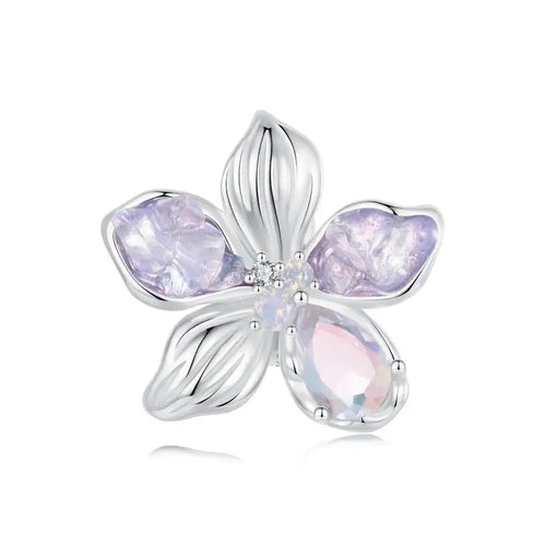 Silicon Flower Charm Crowned with Opal Stone - 925 Sterling silver - Multi Color