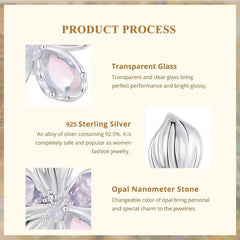 Silicon Flower Charm Crowned with Opal Stone - 925 Sterling silver - Multi Color