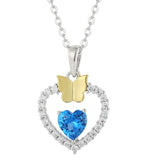 Silver Heart Necklace with Blue stone and Gold Butterfly - Multi Color