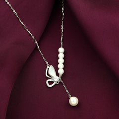 Silver pearl and butterfly necklace - 925 silver - Transparent - NECKLACES