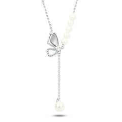 Silver pearl and butterfly necklace - 925 silver - Transparent - NECKLACES