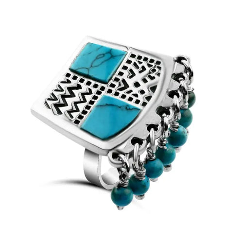 Silver Ring crowned with turquoise stone - 925 sterling silver - Turquoise