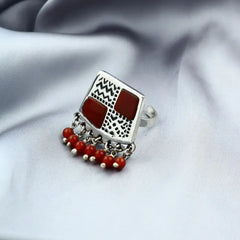 Silver Ring with Agate and Arabic Motifs - 925 sterling silver - Brown