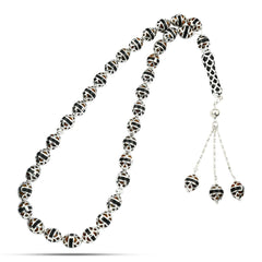 Silver Rosary Inlaid with Amber , 33 Beads - fathyibrahim