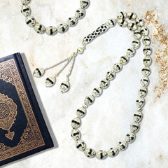 Silver Rosary Inlaid with Ivory , 33 Beads - fathyibrahim